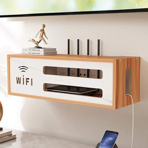 Catekro Schwebendes Wandregal für WLAN-Router, große Kapazität, WLAN-Aufbewahrungsschrank, kommt mit 100 schwarzen Kabelbindern für Schlafzimmer, Wohnzimmer