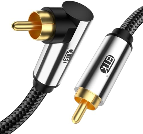 EMK Cable de subwoofer de 90 grados, cable de audio coaxial en ángulo recto, cable de audio digital RCA para amplificadores, altavoces, barra de sonido, cine en casa y sistemas HiFi (3 m)