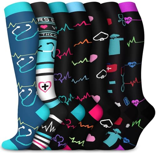 ACTINPUT 7 Paar Kompressionsstrümpfe Damen und Herren, Kompressionssocken Stützstrümpfe Compression Socks Laufstrümpfe Kompression für Flug,Sport,Reisen, Radsport, krankenschwester