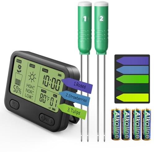 VODESON Bodenmessgerät 4-in-1 Bodentest Messgerät mit Time/Temperatur/Feuchtigkeit/Licht für Gartenarbeit, Rasen, Landwirtschaft und Outdoor-Pflanzen (S2)
