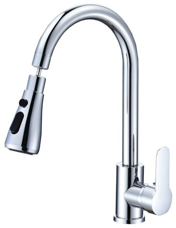 Miscelatore per lavello da cucina Gudetap con 3 funzioni, doccetta girevole a 360°, rubinetti per lavello da cucina ad arco alto, maniglia singola, rubinetti da cucina moderni commerciali Gudetap GT2