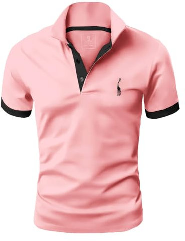 GLESTORE Polo Homme Golf Tennis Manche Courte Casual Sport T-Shirt Coton Vetement Rose M