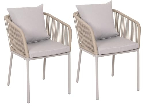 Mendler 2er-Set Gartenstuhl HWC-N41, Outdoor Armlehne, wetterfest Aluminium Seilgeflecht Rope - grau Kissen grau