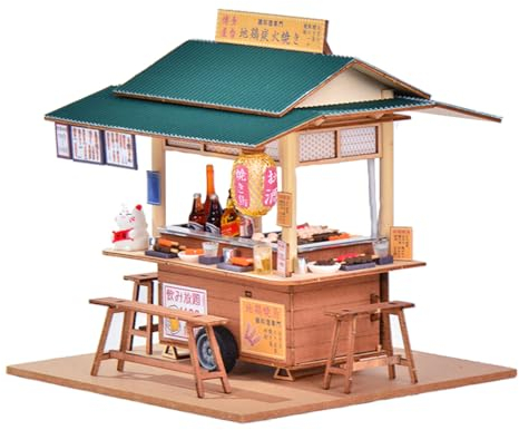 TOPBSFARNY DIY Puppenhaus Kit 3D Puzzle mit Licht Japanisches Modell Puzzle Holz Miniaturhäuser Mini Shop, DIY Haus Spielzeug Geschenke für Erwachsene