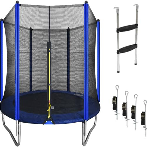 1830mm Kids 6ft Trampoline, Enclosure Net, Ladder & Anchors 50KG Max Garden Jump