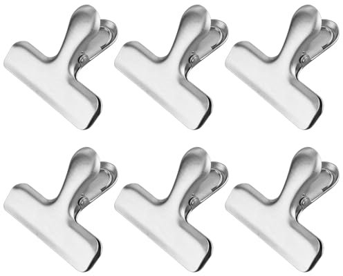Qualsen 6 Pack Pinzas Bolsas Alimentos, Pinzas Cocina Bolsas de Acero Inoxidable, Clips para Bolsas con Borde Redondeado, Clip de Cocina de Metal para Organizar Archivos, Fotos, Bolsas, Papeles