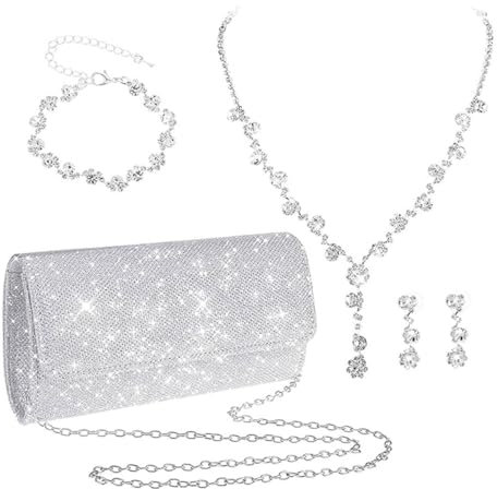 EORPAVU - Juego de joyas para mujer, collar, pulsera, pendientes, bolsa para mujer, adecuado para la fiesta de cumpleaños de boda de dama de honor.