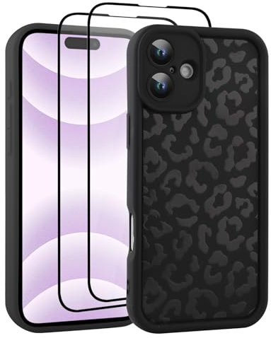 UZEUZA Compatible with iPhone 16 Case, Cheetah Print Shockproof Soft TPU Protective Case for Women Girls, Slim Anti Scratch Leopard Case for iPhone 16 6.1 Inch, Black