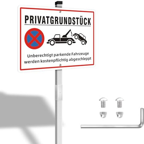 Privatgrundstück Schilder mit Pfosten Metall Alu, 35 x 25 cm Groß Reflektierendes Parken Verboten Privatgrundstück Schild Aluminium Wasserdicht UV geschützt