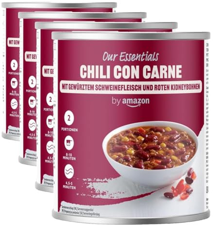 by Amazon Chili con carne mit Schweinefleisch und roten Bohnen, 800g (Packung mit 4)