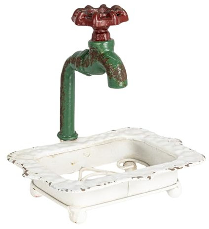 Creative Co-Op Charmant Porte-Savon en Fonte avec détail de Robinet Miniature, Blanc