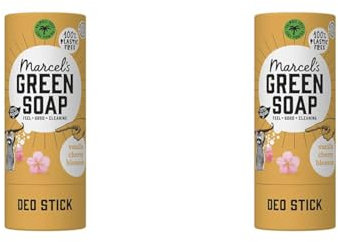 Marcel's Green Soap - Déodorant Stick Vanille et cerise - Antitransparent sans aluminium ni alcool - 100% Eco friendly - 100% Vegan - 97% Biodegradable - 40 G (Lot de 2)