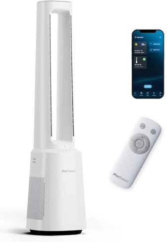 Pro Breeze® OmniAir 41 Smart Bladeless Tower Fan with Air Purifier - Silent Standing Portable Circulator - Remote Control, Wi-Fi, HEPA Filter, LED Display, 10 Fan Speeds, 5 Modes & 60° Oscillation