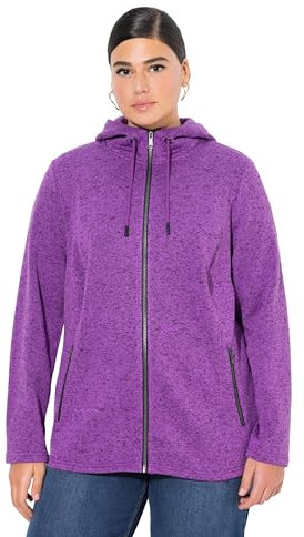 Ulla Popken Strickfleece-Jacke, Kapuze, Reißverschlusstaschen Felpa con Zip, Lilla, 46-48 Donna