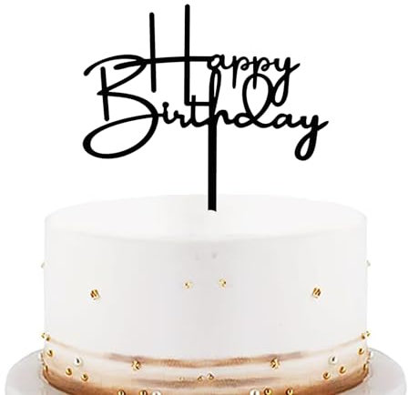 KOBOKO Schwarz Happy Birthday Cake Topper Acryl,Tortendeko Geburtstag,Kuchen Deko Geburtstag,Happy Birthday Tortendeko,Deko Torte Geburtstag Mann Frau Mädchen Jungen,Geburtstagsdeko Kuchen 13,2x13,8cm
