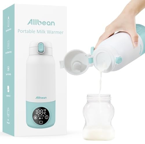 Allbean Tragbarer Flaschenwärmer Baby für unterwegs, Schnelles Aufheizen und Lange Akkulaufzeit 11000mAh, Zwei Heizmodi für Muttermilch und Wasser, Große 500ml Kapazität für den Ganzen Tag (Weiß)