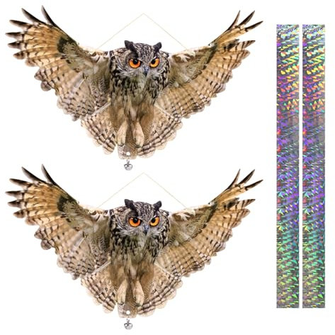 Lifreer Lot de 2 chouettes réfléchissantes à suspendre pour éloigner les oiseaux des fenêtres de jardin ou de terrasse