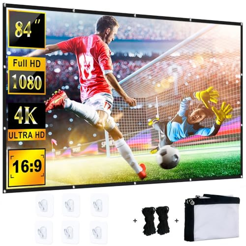 YiYunTE Projector Screen 84 Inch, Indoor Outdoor Projector Screen | 16:9 HD 4K Screen, Portable Foldable Projection Screen Projections Movies Screen for School Home Theatre Cinema Office Party