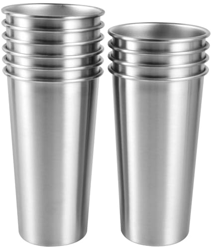 KISEER 10 Pack 20 Ounce Stainless Steel Pint Cups Shatterproof Cup Tumblers Unbreakable Metal Drinking Glasses for Bar, Home, Restaurant