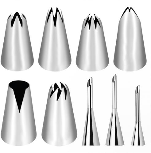 RTRTGS RT 6 Piping Nozzles + 3 Reusable Fillers, Professional Piping Bags, Nozzles, Decorative Nozzles for Pastry, Star Bag, Tips for Decorating Cupcakes, Pastry, a, A