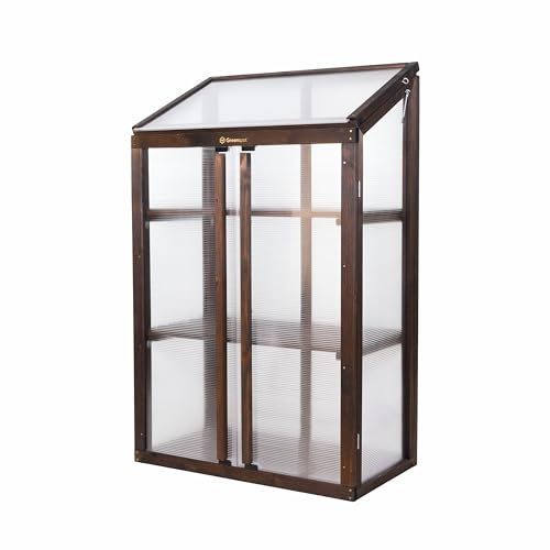 Greenspot - Balkon Gewächshaus - Minigewächshaus - 80 x 42 x 121 cm LxBxH - aus Holz und Kunsstoff, Max. Fachlast 50 kg - für Kräuter, Anzucht, Terrasse - Origin Palisanderbraun Dunkel