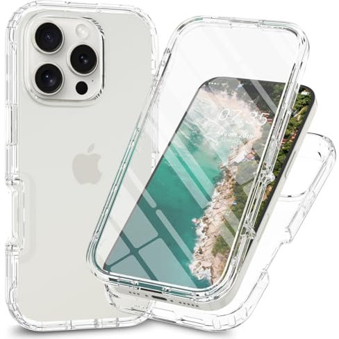 RonRun Hülle für iPhone 16e/iPhone SE 4/iPhone SE 2025 mit Displayschutz, 360° Grad vollschutz Stoßfest Handyhülle Transparent Silikon Bumper Cover für Hülle - Transparent