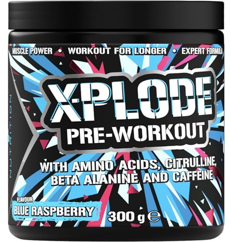 SCI-MX X-PLODE Pre-Workout 300g • Blue Raspberry Flavour • 250mg Caffeine | Blue Raspberry Pre Workout • High Caffeine Formula • Energy & Focus Support • Boosts Performance • Training Intensity
