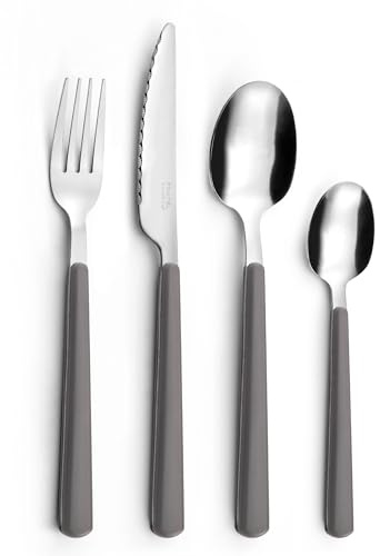Pradel Essentiel Tonic Service 24 couverts Inox Pour 6 personnes, Gris | Ménagère 24 couverts pour 6 personnes, Acier inox 18/0, Finition standard, Gris, Épaisseur 1.5 mm, Lave-vaisselle