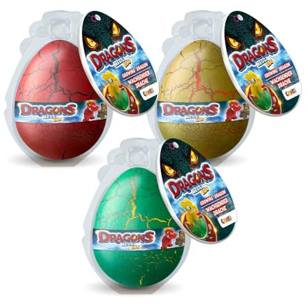 MEGGA Egg Mini Dragons – 3er-Set mit 3 Drachen-Eiern (Rot, Gelb & Grün) | Magisches Drachen Ei zum Schlüpfen & Wachsen | Dragons Spielzeug | Ostergeschenke Kinder
