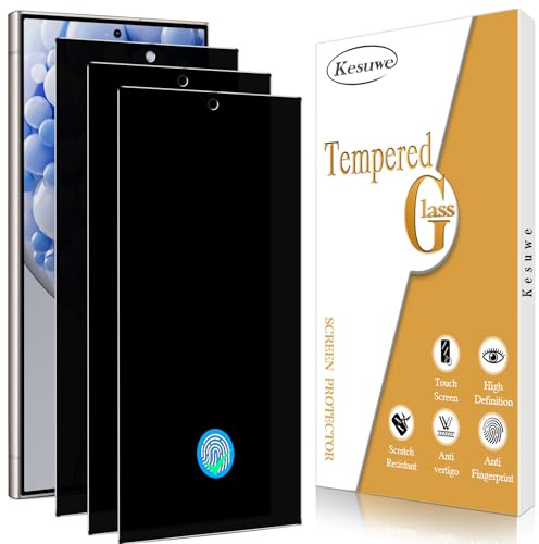 Kesuwe [3 Piezas] Protector Pantalla de Privacidad para Samsung Galaxy S24 Ultra 5G, Anti Espía, Antiarañazos, Antihuellas, Sin Burbujas, Compatible Huellas Dactilares ID
