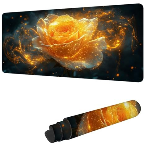 Tappetino Mouse Giallo Tappetino Mouse XXL 1200 x 600 mm, Fiore Mousepad Sottomano Scrivania con Base in Gomma Antiscivolo, per Migliorare Precisione e Veloci Gaming Mousepad, Regalo per Uomo H-520