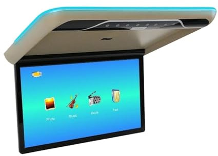 22 Inch Car Roof Monitor 1080P Flip Screen Top Multimedia Video Ceiling Mounted Display With 16-color Ambient Light HDMI FM Easy Setup For Trips(Beige)