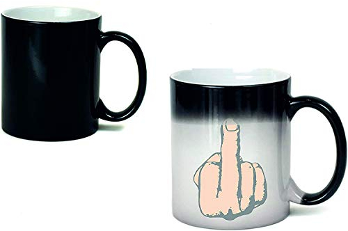 Middle Finger Heat Change Mug, Colour Changing Coffee Mug, Heat Sensitive Tea Coffee Hot Drinks Cup, Funny Mug Gift for Friends, Dishwasher Safe 11 oz