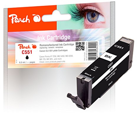 Peach C550/551/555 Druckerpatrone foto schwarz ersetzt Canon CLI-551BK, 6508B001 für z.B. Canon Pixma IP 7250, Canon Pixma MX 925, Canon Pixma IP 7200, Canon Pixma MG 7550, Canon Pixma MG 7150