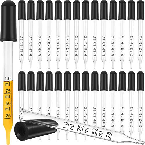Compte-Gouttes en Verre, 1 Ml Compte-Gouttes d'Huile Essentielle Verre Compte-Gouttes Pipette Calibrée pour Maquillage à l'Huile Essentielle Usine d'Art Liquide avec des Boîtes Kraft (Paquet de 30)