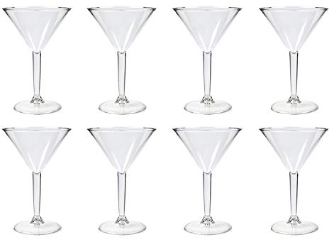 YöL 8x martini cocktail glasses set clear reusable plastic cup summer party picnic