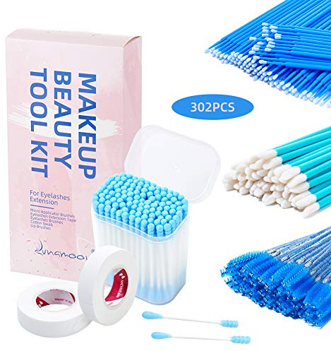 Lunamoon 100 Stück Mikrobürsten+100 Stück Reinigungsstab+50 Stück Mascara Pinsel+50 Stück Lip Gloss Pinsel+2 Pcs Band für Wimpernverlängerung (BLUE SET)