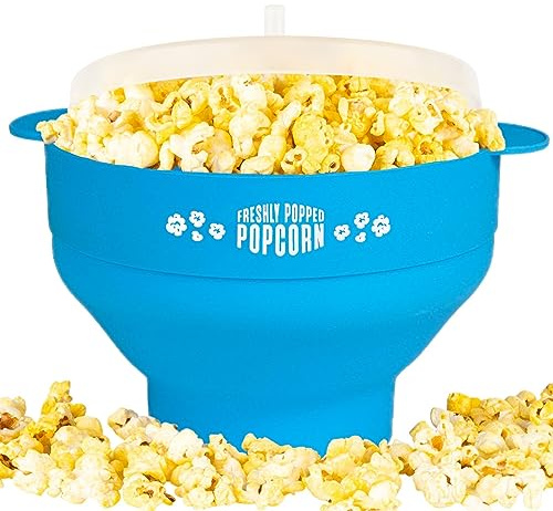 Silicone Microwave Popcorn Popper with Handles - Popcorn Maker - Collapsible Popcorn Bowl - BPA Free - Dishwasher Safe Silicone Popper - Reusable Microwave Popcorn Maker - (Blue) - Stock Your Home