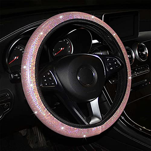 Lenkradbezug Glitzer, Bling Bling Lenkradabdeckung Universal Rutschfest Shiny Buntes Lenkradhülle für Frauen Damen Mädchen, Auto-Dekorzubehör, Rosa