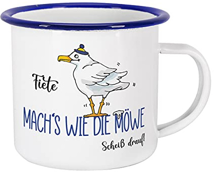 Herz & Heim® Emaille Tasse mit Namen - Machs wie die Möwe