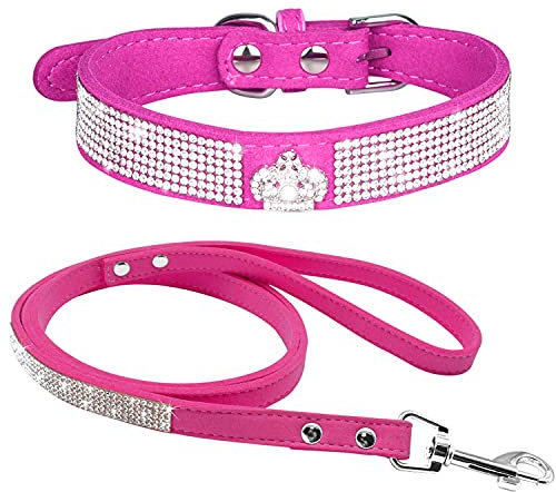 haoyueer Collier pour chien avec strass et strass - Pour chien ou chat - Rose vif - Taille XS