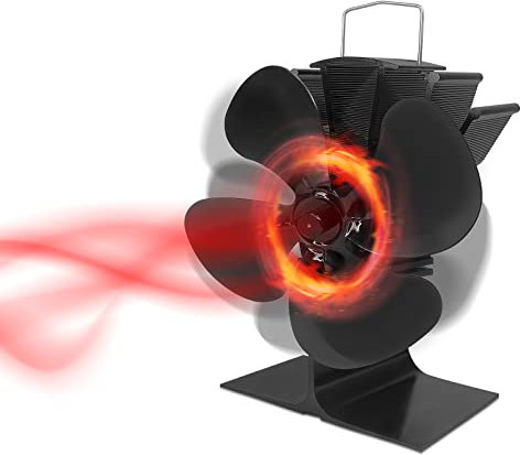 LARS360 Ventilatore per stufa a legna a 4 pale rotore dissipatore di calore senza corrente (nero)