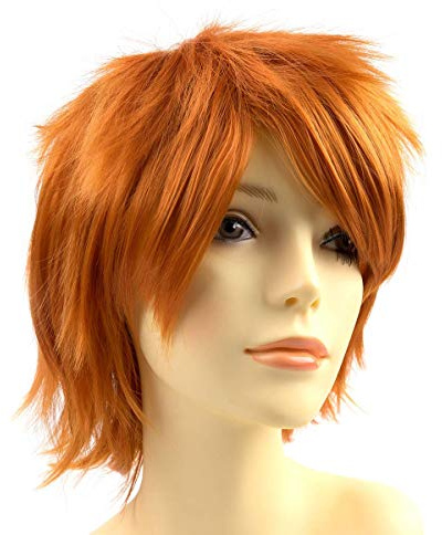 Cosplay Anime Wigs Dunkelorange Perücke mit Pony für Fasching Damen Herren | Geschichtete Kurze Haare Perücken für Cosplay Party Halloween Karneval Frauen, Hitzebeständiges Synthetikhaar Kunsthaar