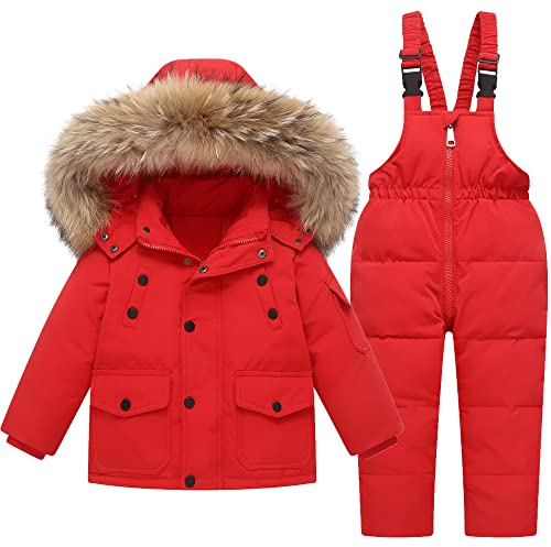 Fewlby Tuta da Neve per Bambino - Piumino con Cappuccio + Pantaloni da Sci, 2 Pezzi Tuta da Sci Bambino Completo da Neve Caldo Invernale Salopette e Giacca, 3-4 Anni