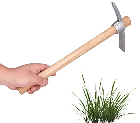 Natudeco Piccone Zappa Coltivatore a mano Fresa a mano in acciaio inossidabile Zappa corta Rastrello per artigli con manico in legno per vivai Bonsai Giardino