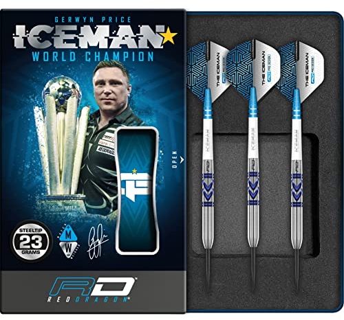 RED DRAGON Gerwyn Iceman Price Avalanche Pro 23 Gramm Premium Tungsten Darts Set mit Flights und Stielen