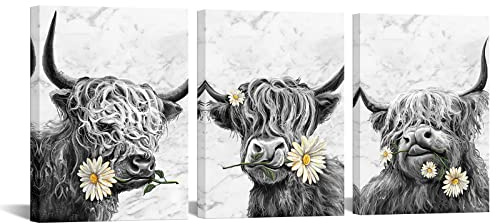 Artsbay Hochland-Kuh-Leinwand-Wandkunst, schwarz-weiß, Yak-Portrait, Tierbilder, modernes Bauernhof-Tierkunstwerk für Kinderzimmer, Wohnzimmer, Schlafzimmer, Zuhause, Bauernhaus-Dekoration, klein