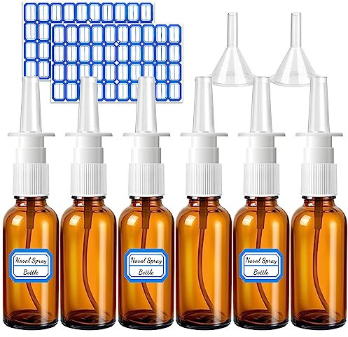 ZHWKMYP 10 Pcs Nasal Spray Bottle, 30ML/1oz 6 Pcs Glass Nose Spray Bottle Empty, Fine Mist Sprayers Atomizers with 2 Pcs Funnels and 2 Pcs Labels