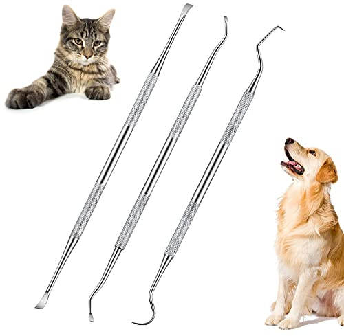 Outil de Nettoyage des Dents pour Animaux, 3 Pièces Acier Inoxydable Outil de Nettoyage des Dents pour Animaux, Nettoyant Dents De Chien, Kit D'hygiène Dentaire