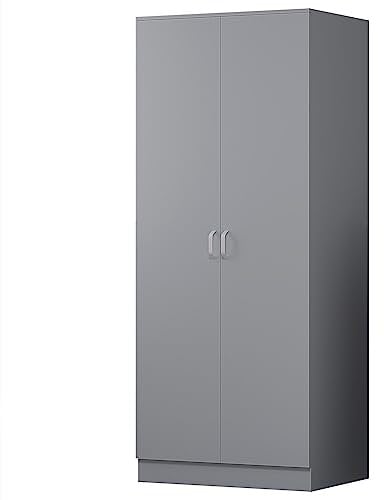 FWStyle Tunis 2 Door Wardrobe with Metal Handles and Rail.Soft Close Hinges,Matt Grey